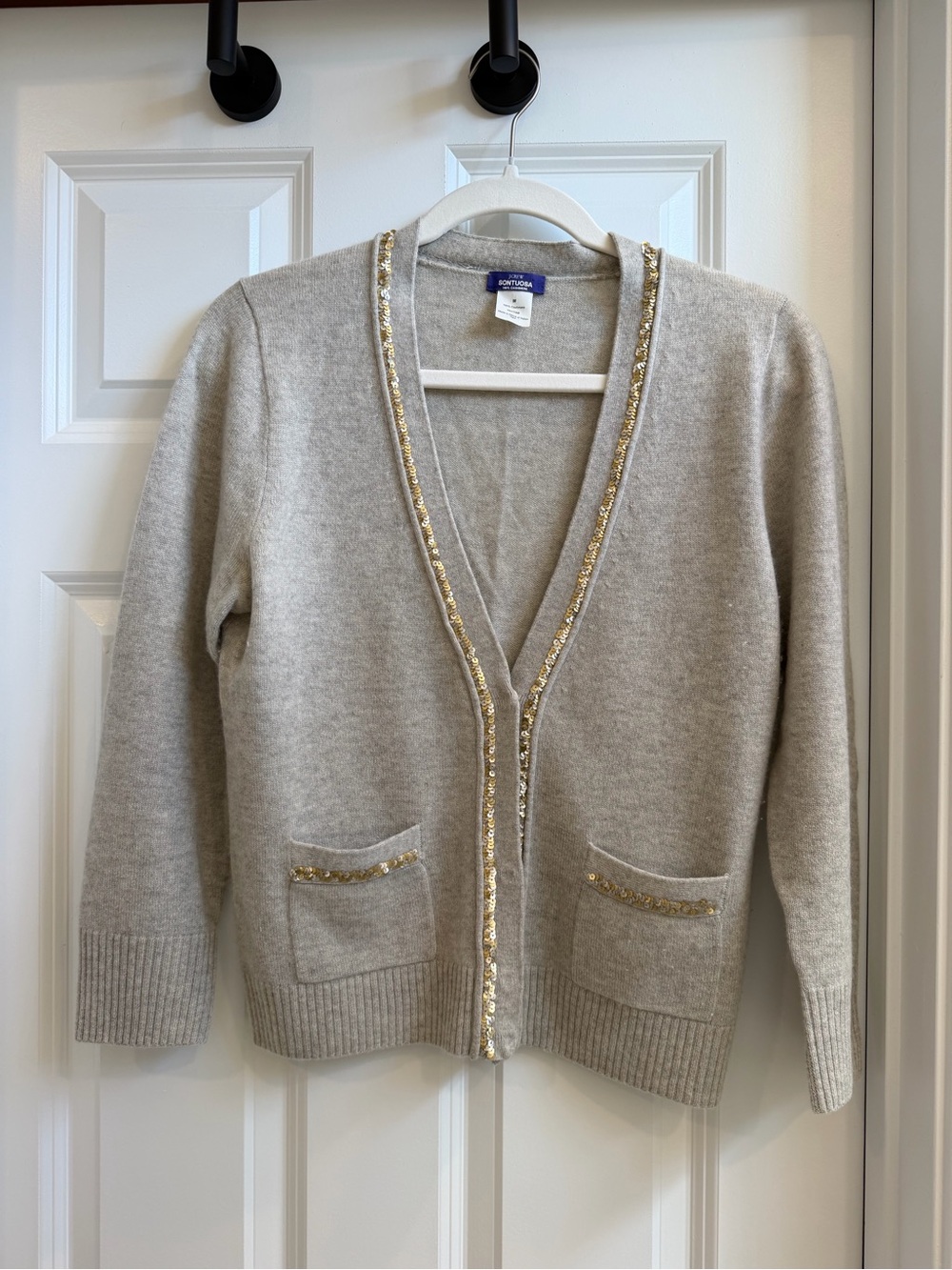 Jcrew Gray Cashmere Sweater with Sequin Trim